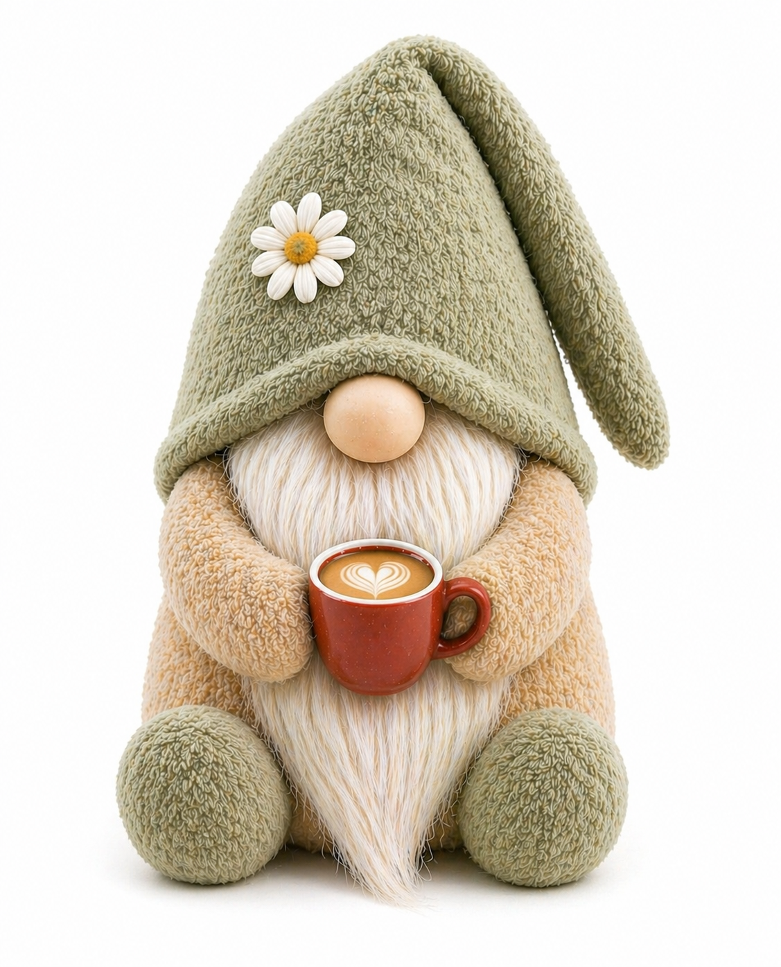 Gentle Start Gonk with Coffee Mug – 10” Handmade Decorative Gnome | Daisy Hat | Forever Gnomes UK