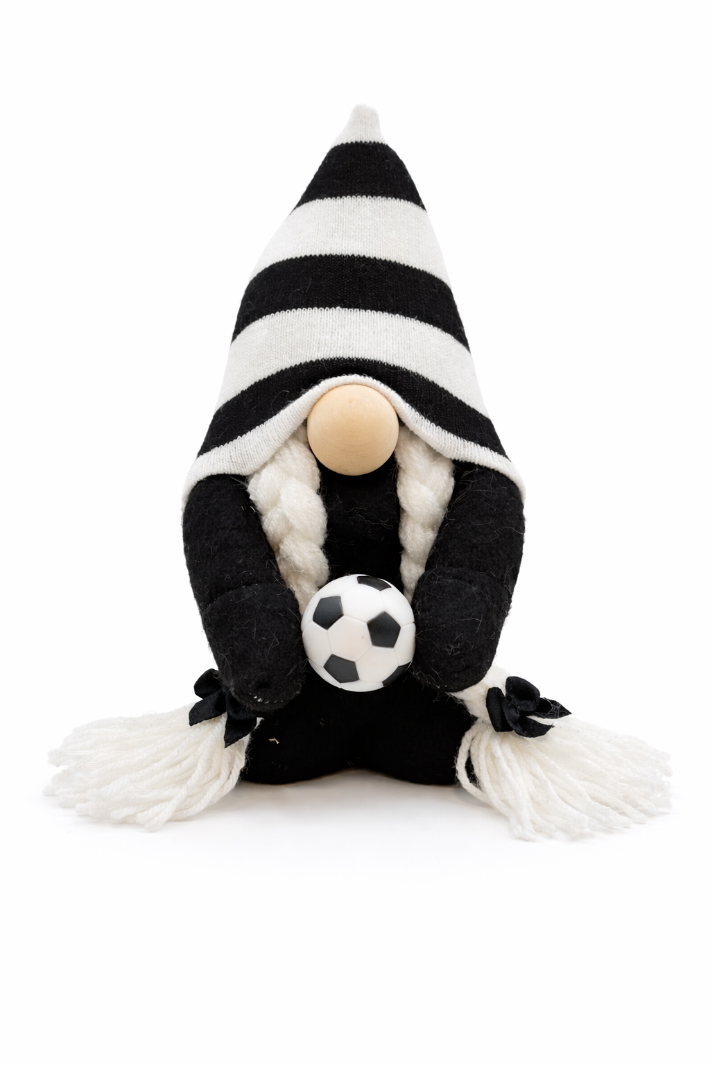 Handmade Black and White Football Nordic Gnome, Swedish Tomte