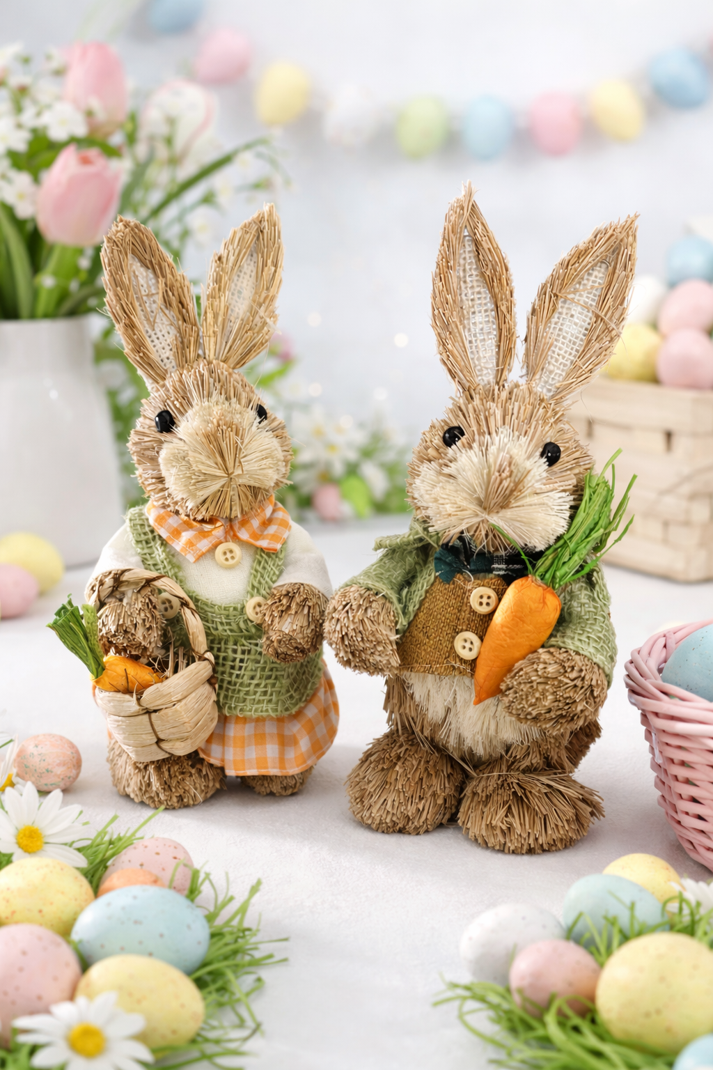 Decorative Straw Rabbits 23cm