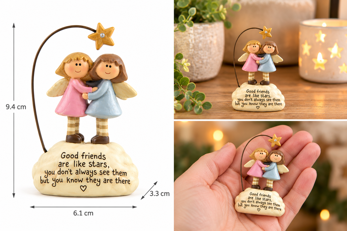 Freestanding Decorative Keepsake: Two Angel Friends Beneath Star with Sentiment