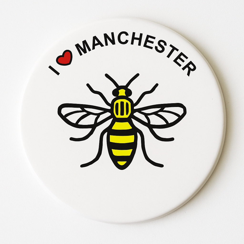 Manchester Bee, I love Manchester Round Ceramic Coaster 10.5cm