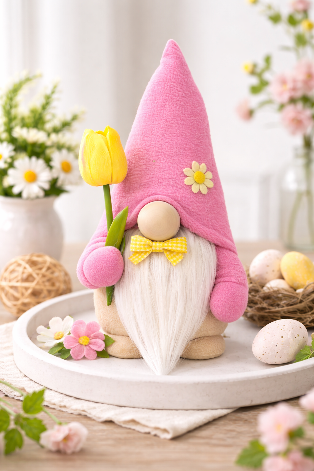 Handmade Soft Fleece Nordic Gnome with Tulip, Swedish Tomte, Gonk