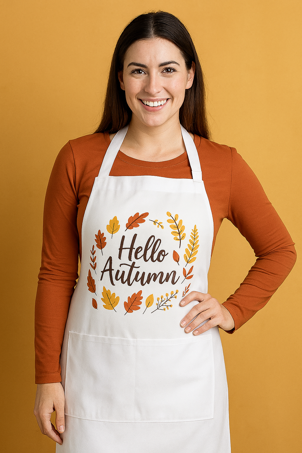 Adult Hello Autumn Polyester Apron With Pocket