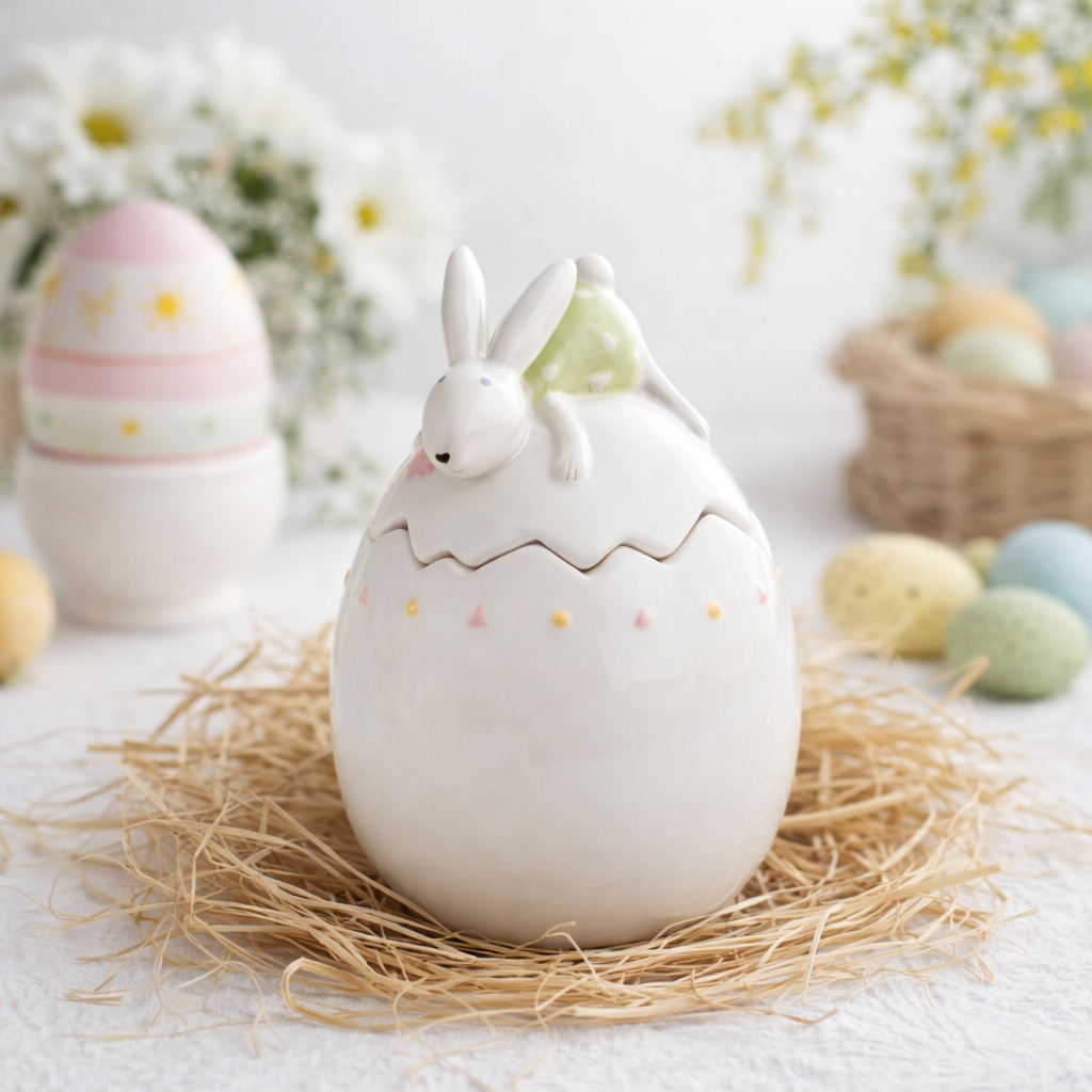 Ceramic Bunny Egg Trinket Box – Easter Décor