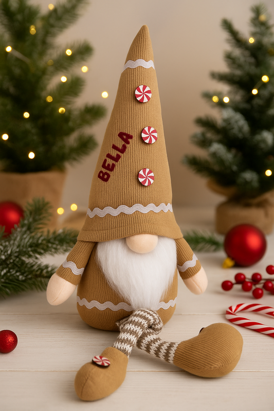 Personalised Gingerbread Sitting Gonk 30cm, Nordic Gnome, Swedish Tomte