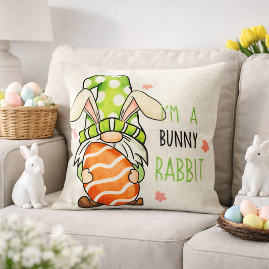 I’m a Easter Bunny Gnome Linen Cushion, Nordic Gnome, Swedish Tomte, Gonk