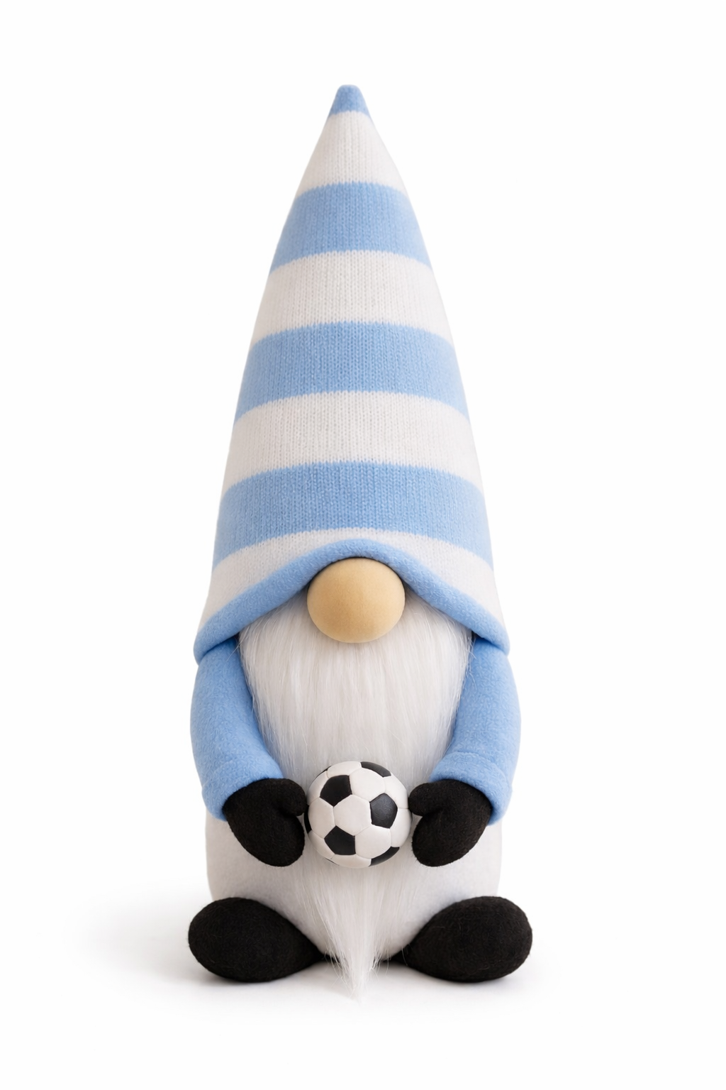 Light Blue & White Football Gonk – Handmade Decoration (10 Inches)