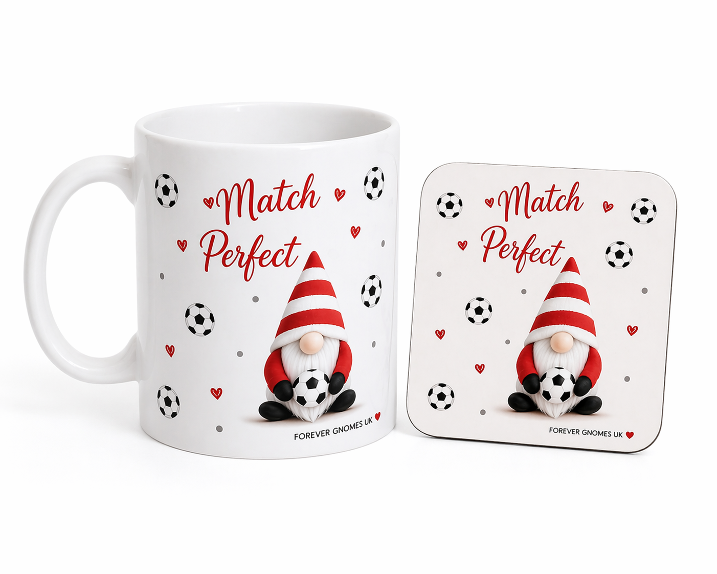 Match Perfect Football Gonk Mug & Coaster Gift Set | Cute Couple Gift | Football Lover Gift | Handmade Ceramic Mug Set | Forever Gnomes UK