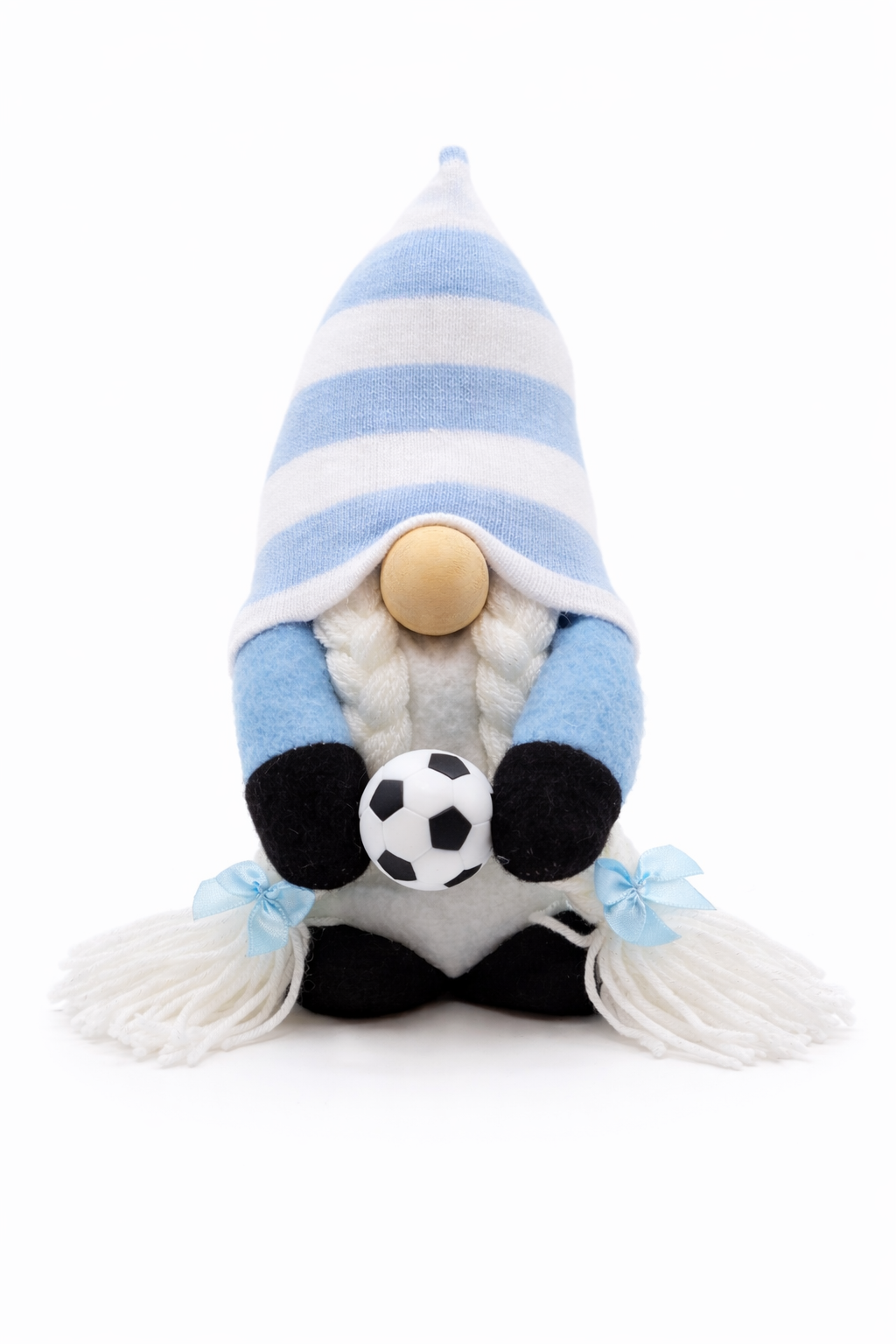 Handmade Light Blue and White Football Gonk with Platts, Nordic Gnome, Swedish Tomte