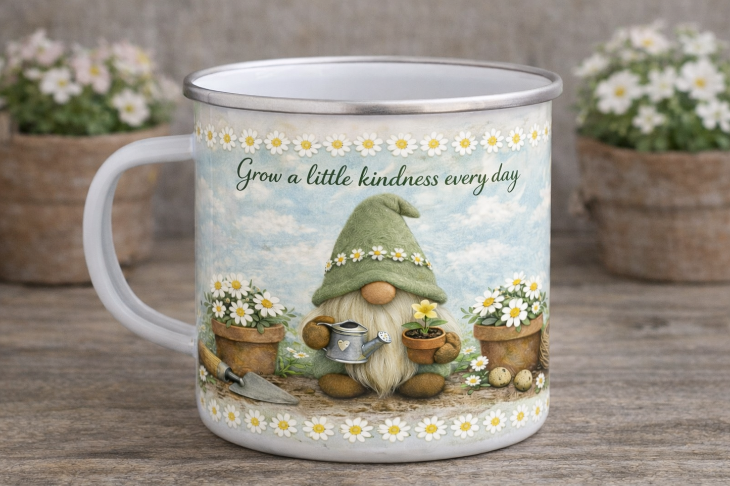 Grow a Little Kindness” Enamel Mug”