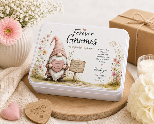 Forever Gnomes Decorative Keepsake Tin | Metal Storage Box | Positive Gift Idea | Handmade Gift Tin | Friendship & Thinking of You Gift