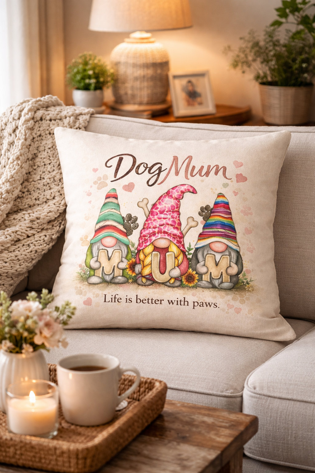 Soft Valour Dog Mum Gonk Cushion, Nordic Gnome, Swedish Tomte