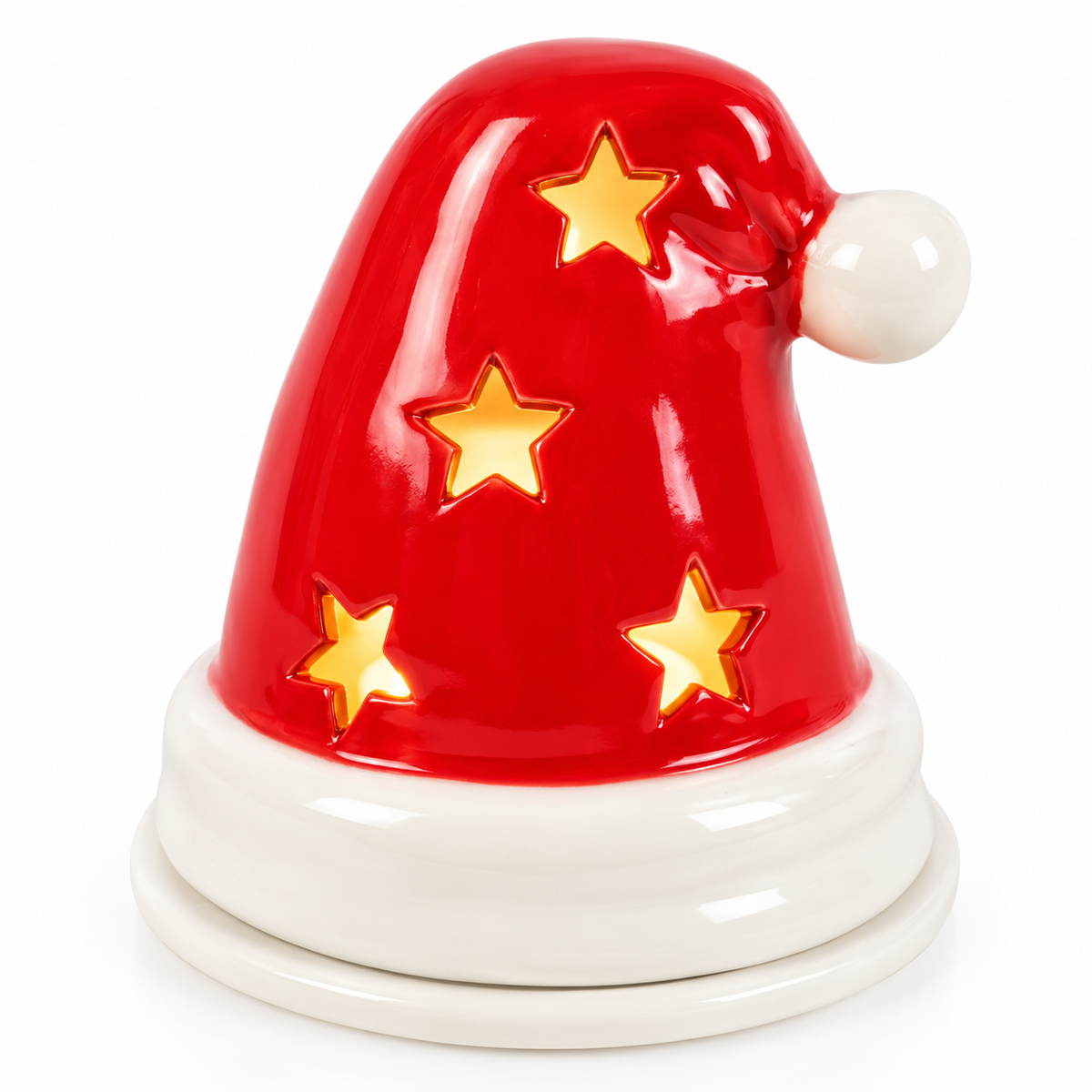 Ceramic Santa Hat Tealight Holder – Red Christmas Candle Holder with Star Cut Outs – Festive Christmas Decoration – Christmas Gift