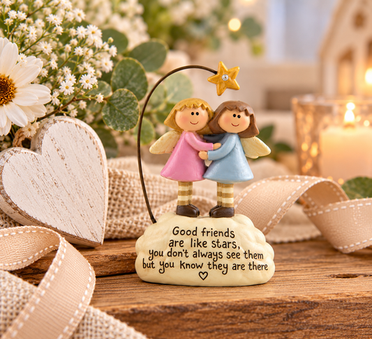 Freestanding Decorative Keepsake: Two Angel Friends Beneath Star with Sentiment