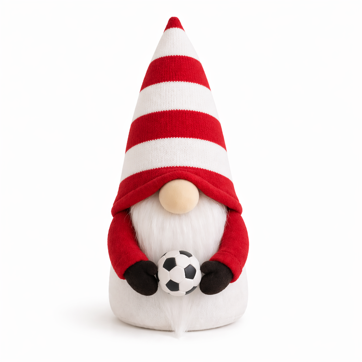 Football Red & White Stripe Gonk – Handmade 9” Free Standing Football Gnome Decoration | Forever Gnomes UK