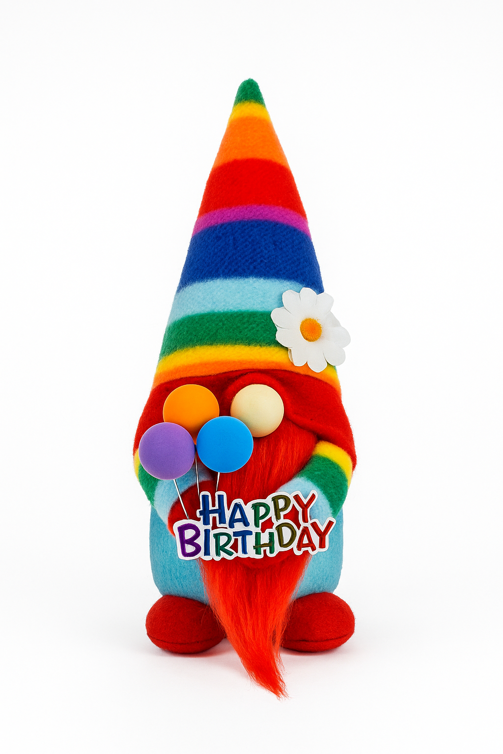 Rainbow Birthday Gonk with Balloons, Nordic Gnome, Swedish Tomte