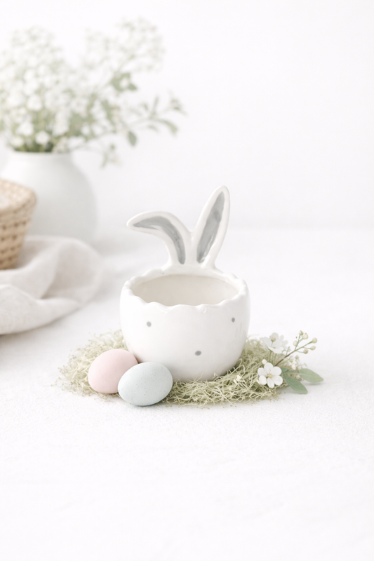 Large Ceramic Rabbit Ears Egg Cup, Easter Decor, Easter Display, 11cm