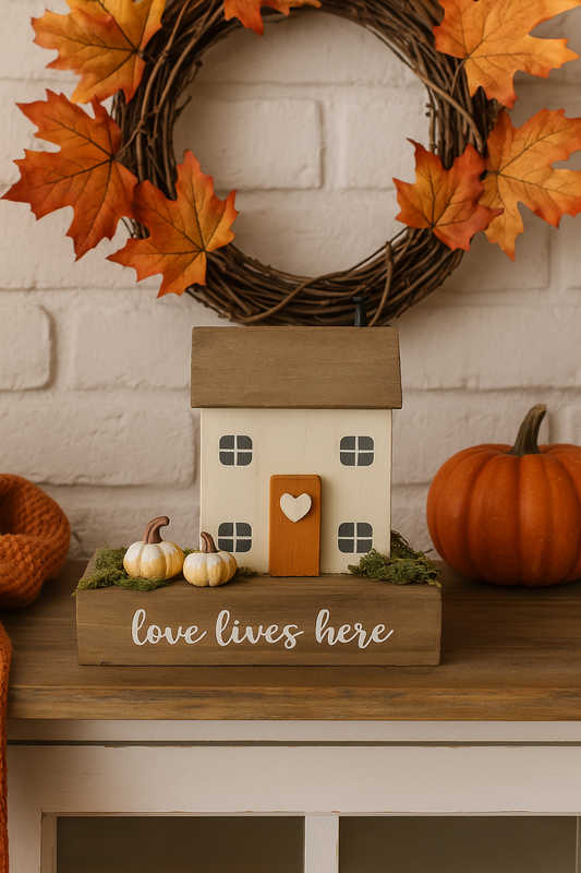 Love Lives Here Autumnal House 11.6 x 11.5cm