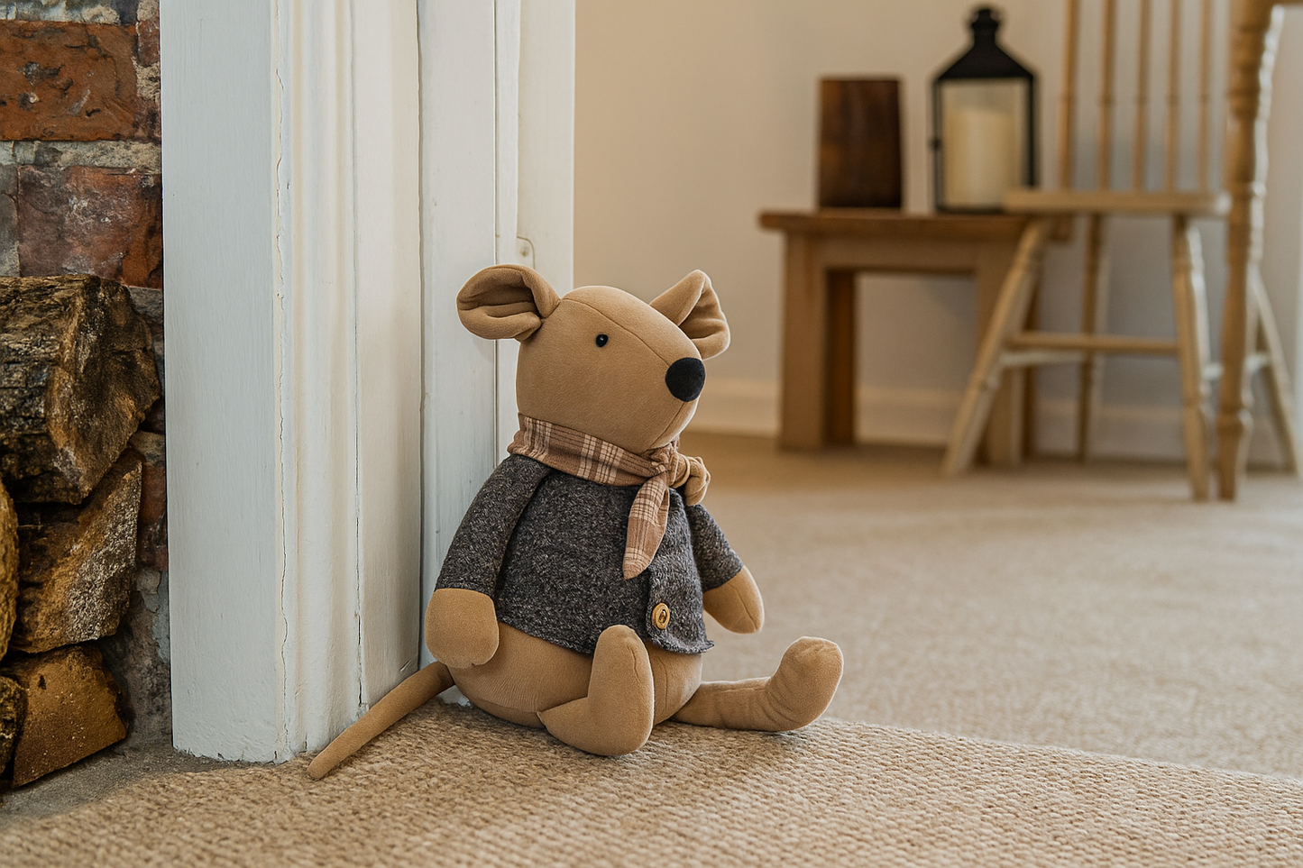 Cute Fabric Mouse Doorstop with Scarf and Jacket
