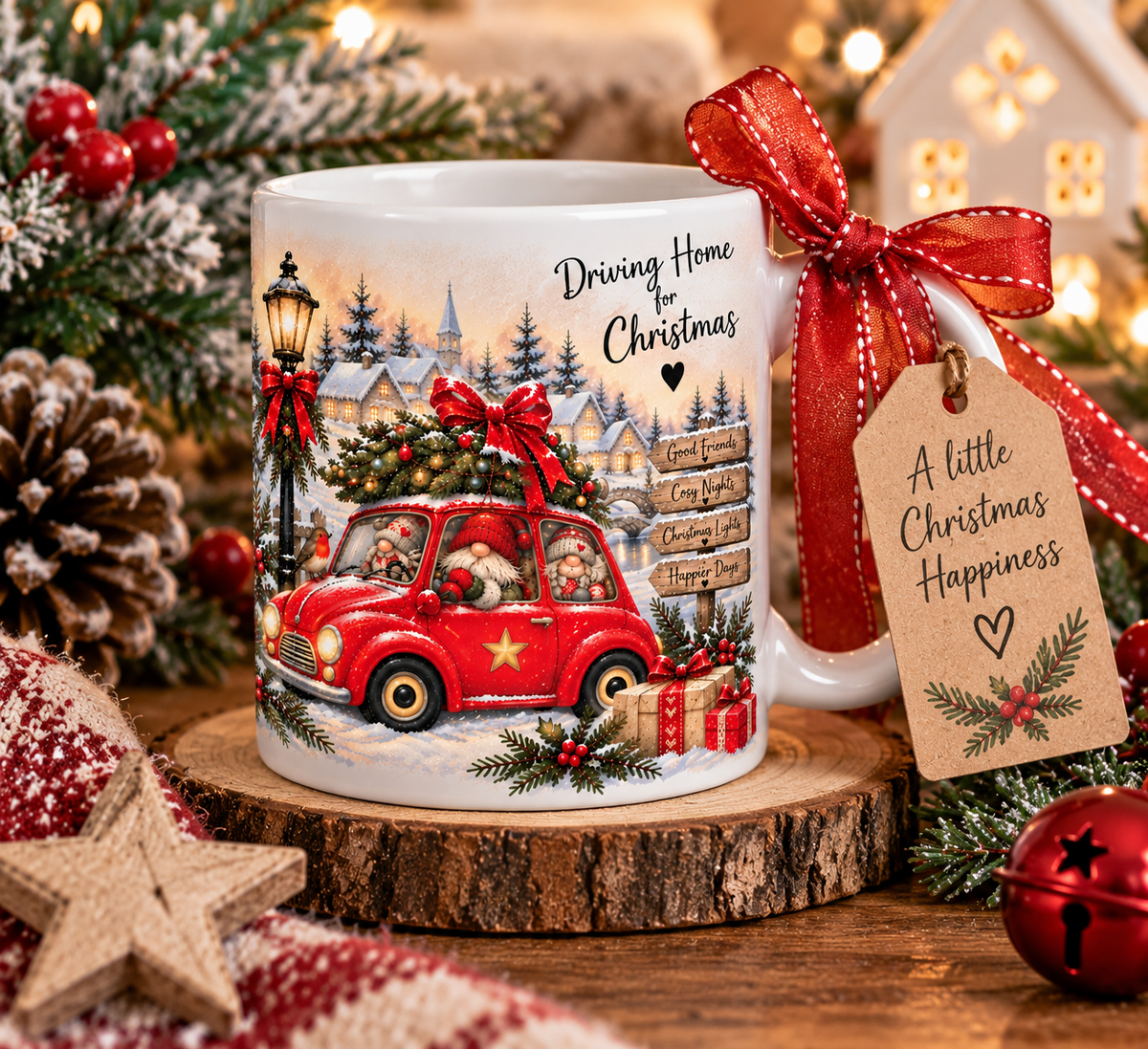 Driving Home for Christmas Gnome Mug – 11oz Ceramic Christmas Mug – Exclusive to Forever Gnomes UK