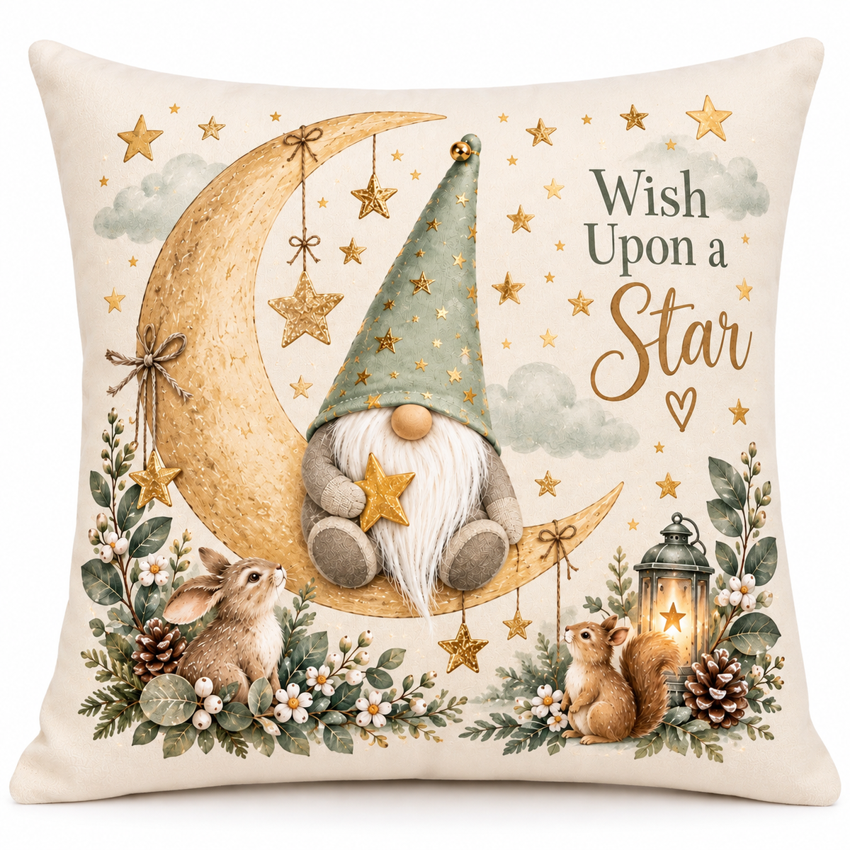 Wish Upon a Star Woodland Gnome Cushion – Soft Velour 40 x 40cm