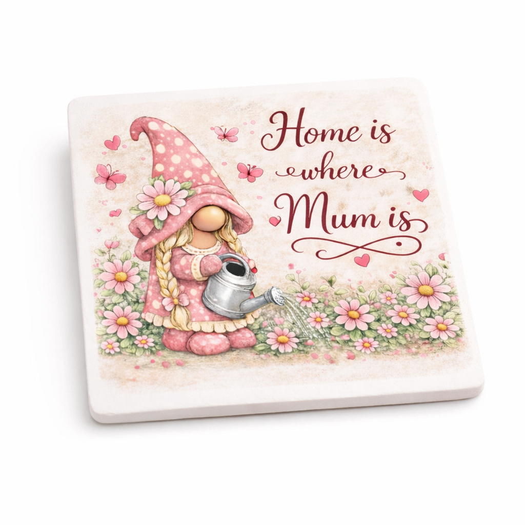 Home Is Where Mum Is – Square Ceramic Coaster 10 x 10cm