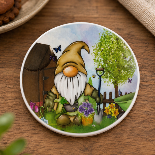 Forever Gnomes UK Gardening Gonk Ceramic Coaster | Garden Lover Gift | Spring Gnome Coaster | Floral Cork Backed Drink Mat