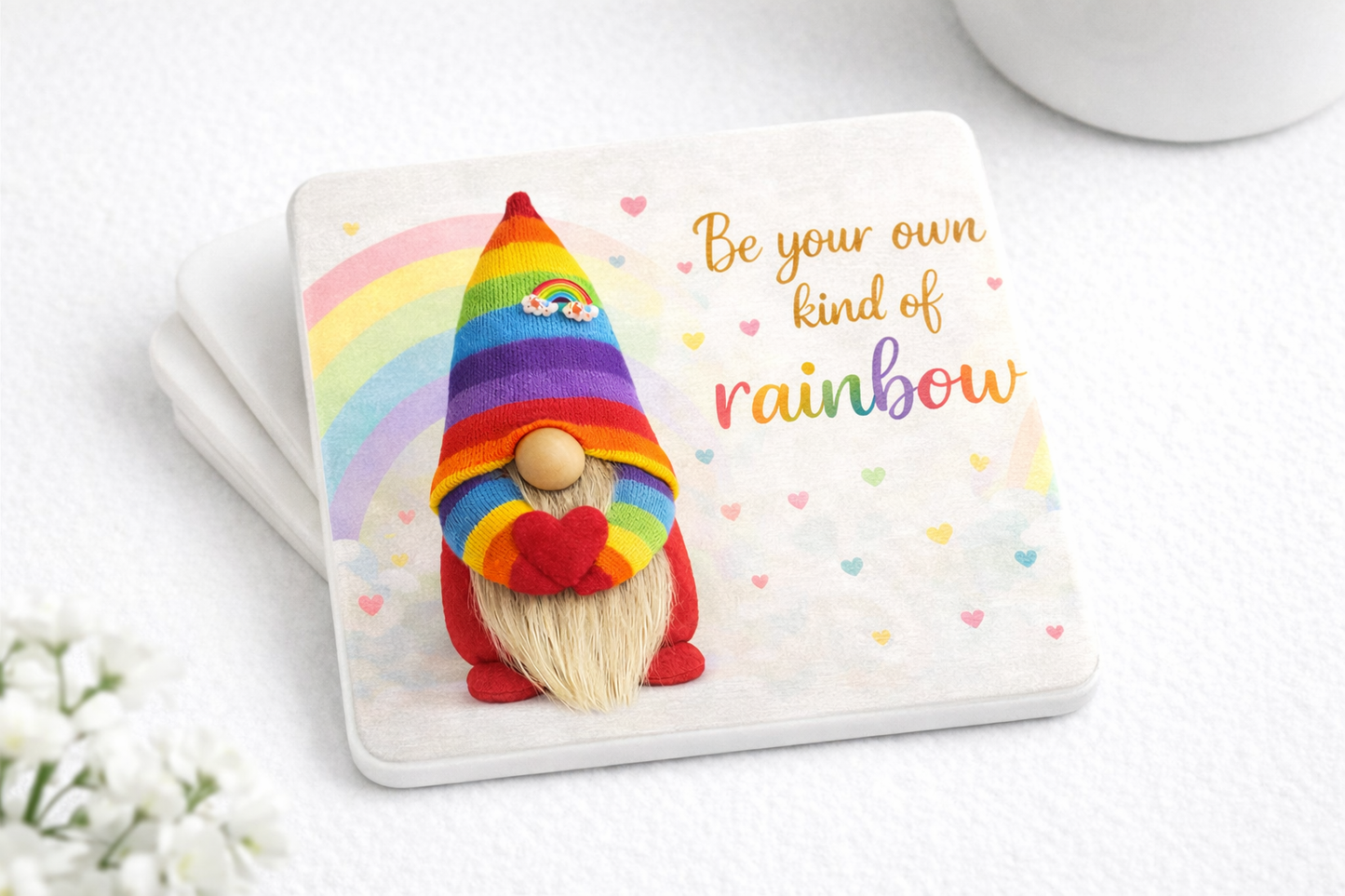Be Your Own Kind of Rainbow – Ceramic Coaster 10 x 10cm