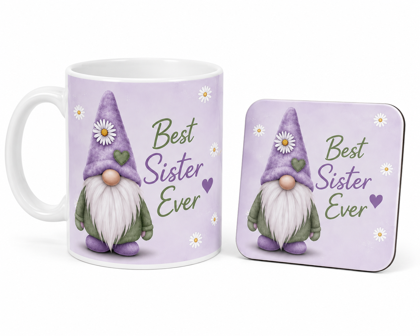 Best Sister Ever Mug & Coaster Gift Set | Sister Gift Idea | Ceramic Gonk Mug | Forever Gnomes UK