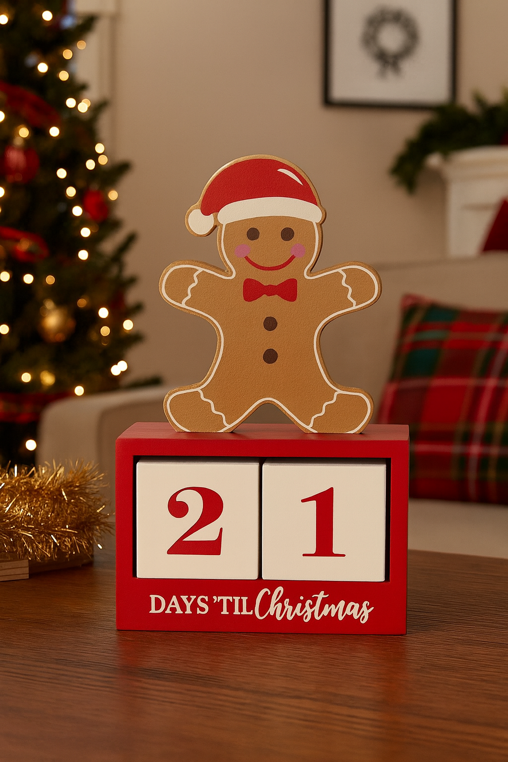Mini Wooden Gingerbread Countdown to Christmas Block 12 x 8cm