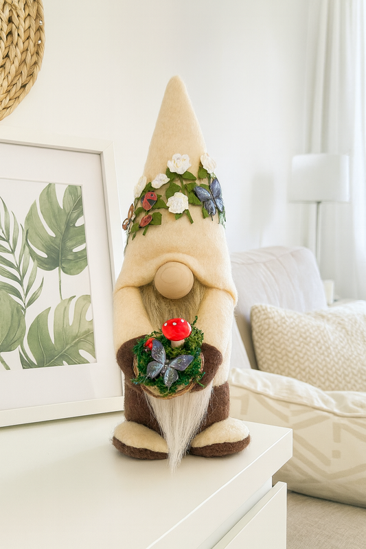 Handmade Woodland Nordic Gnome with Toadstool, Gonk, Swedish Tomte