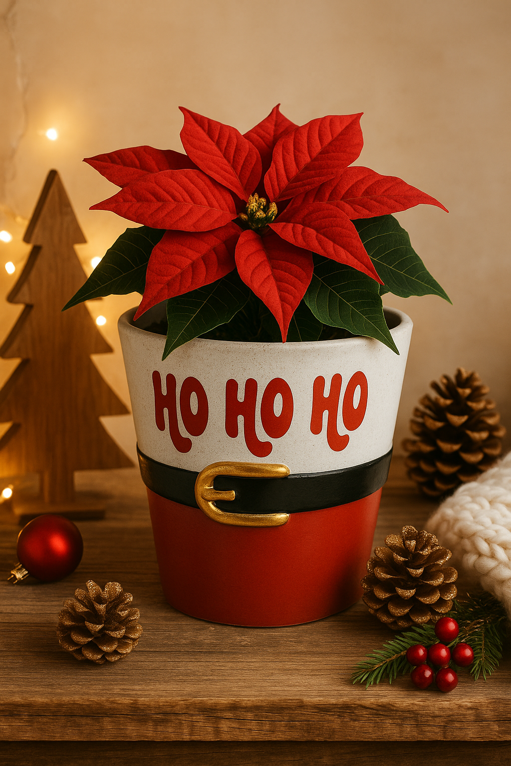 Ho Ho Ho Santa Belt Plant Ceramic Plant Pot 12.7cm