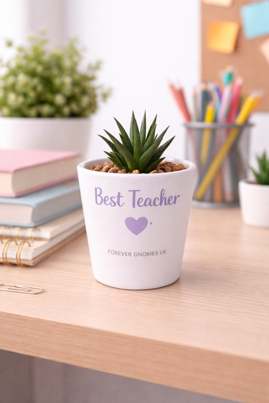 Best Teacher Mini Plant Pot – Lilac Heart 🌸  Designed & Handmade by Forever Gnomes UK