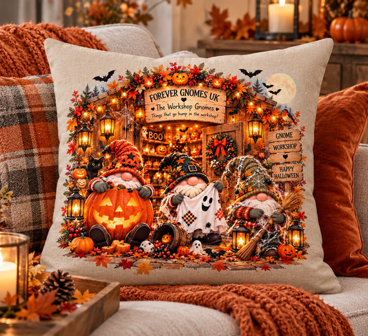 The Workshop Gnomes – Things That Go Bump in the Workshop! Halloween Cushion