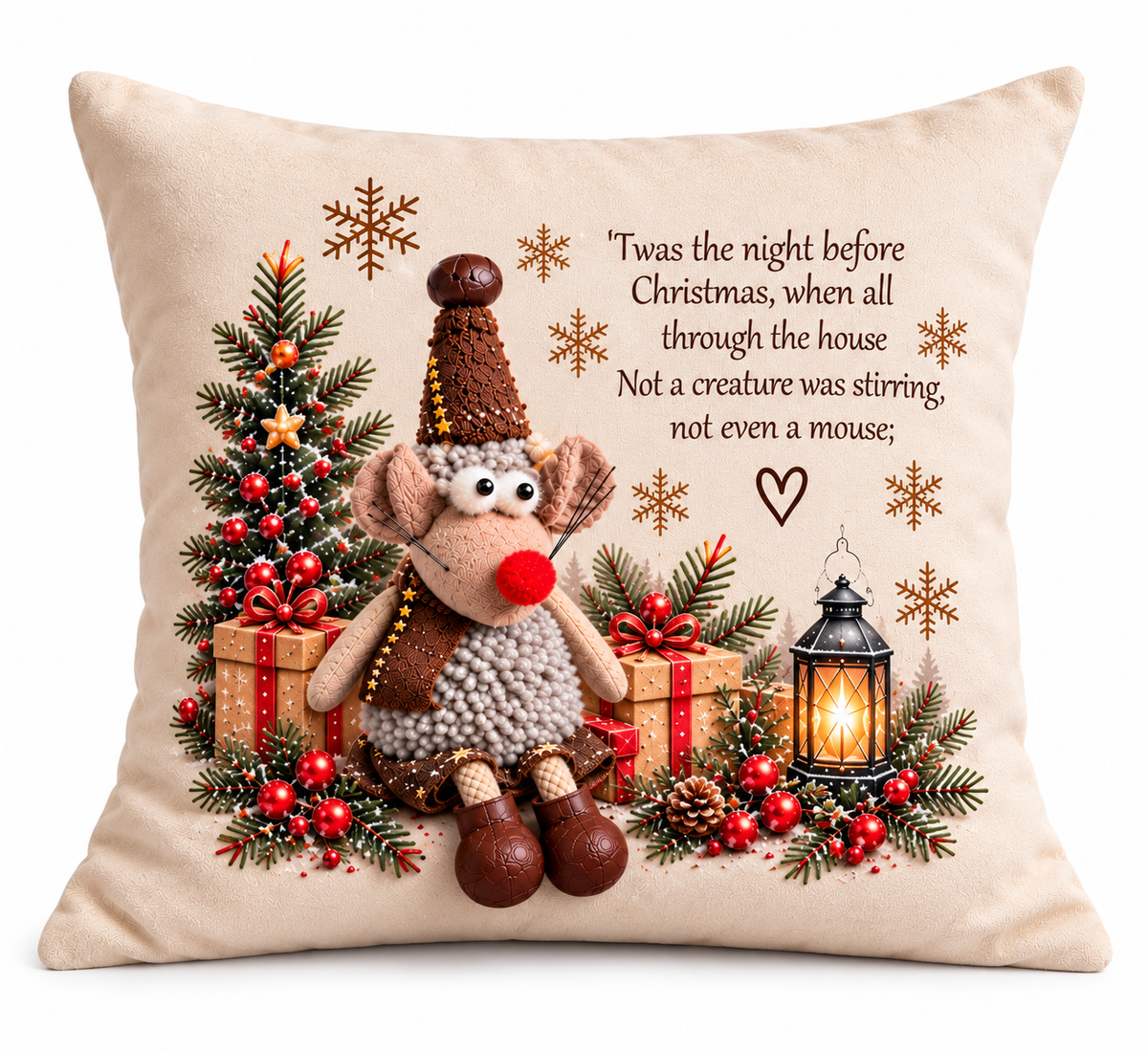 Christmas Mouse Cushion | ’Twas The Night Before Christmas Cushion | Festive Mouse Christmas Decor | 40x40cm Velour Cushion