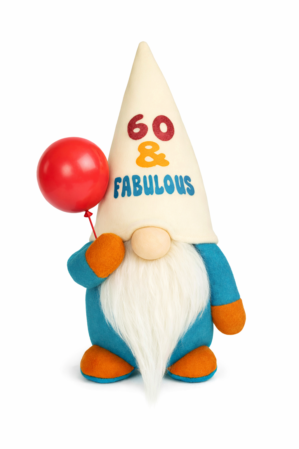 Handmade “60 & Fabulous” Birthday Gonk with Balloon – 10 Inch Nordic Gnome Gift | Heat Transfer Vinyl Detail | Swedish Tomte | Forever Gnomes UK