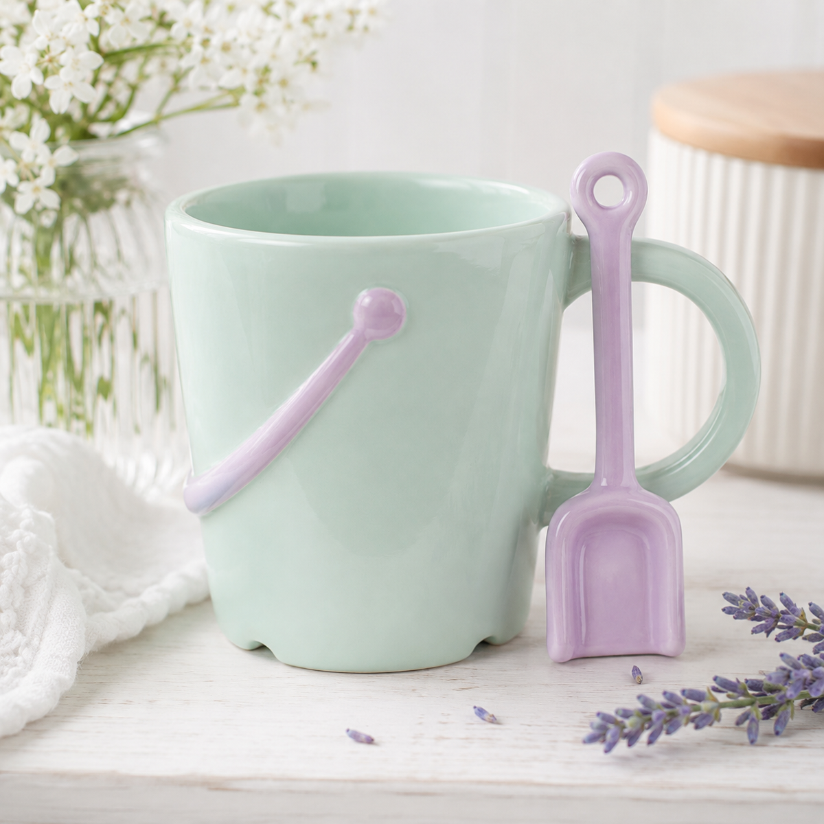 Pastel Bucket Mug with Ceramic Spade Spoon