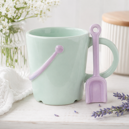 Pastel Bucket Mug with Ceramic Spade Spoon