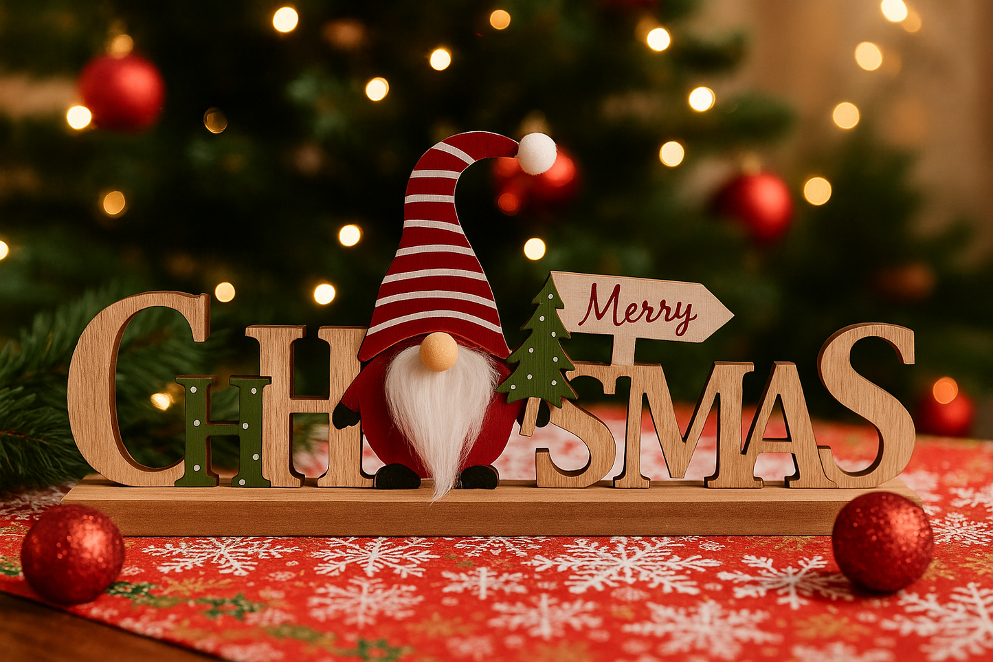 Wooden Merry Christmas Gonk Sign 30 x 4 x 11.5cm