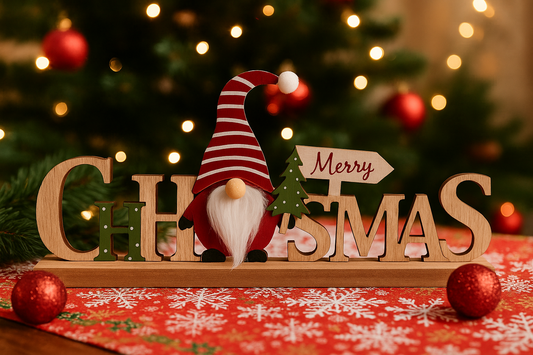 Wooden Merry Christmas Gonk Sign 30 x 4 x 11.5cm