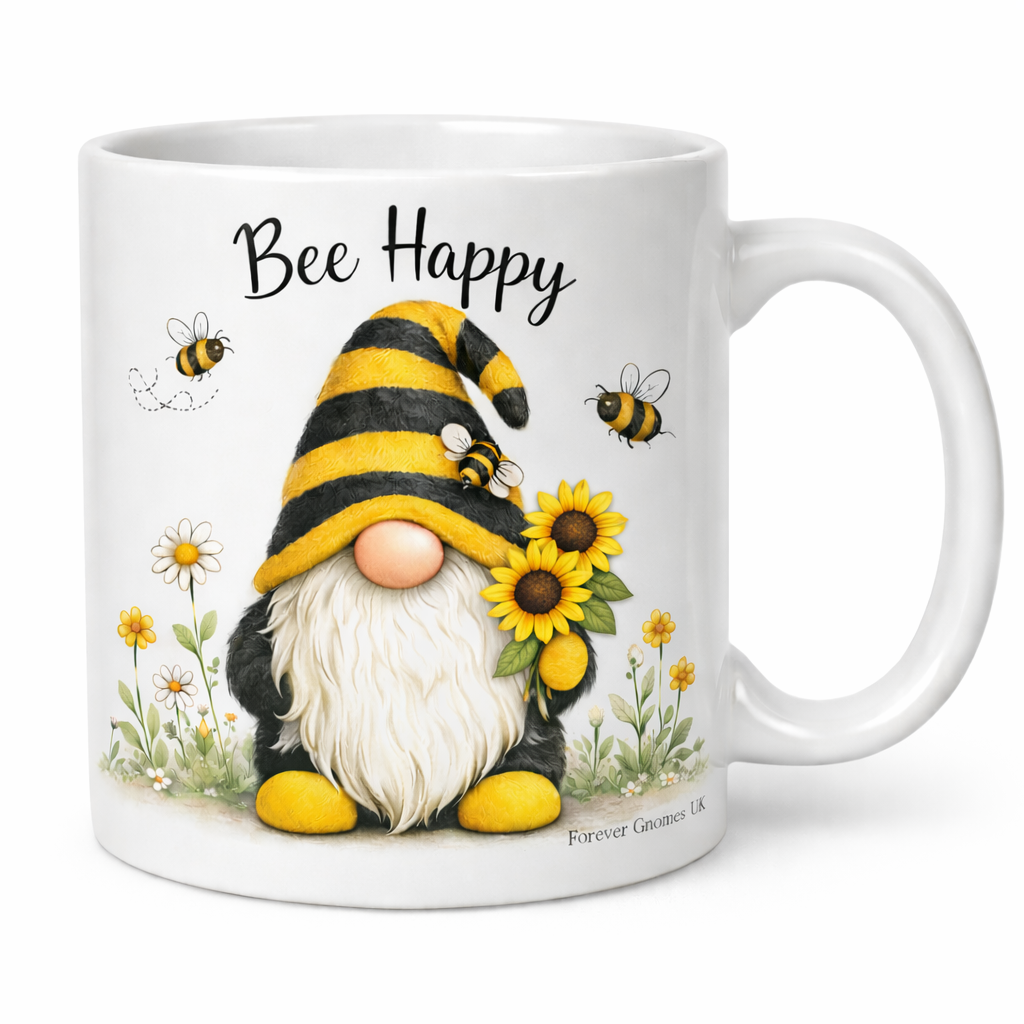 🐝 Bee Happy Gnome Mug – 11oz Ceramic
