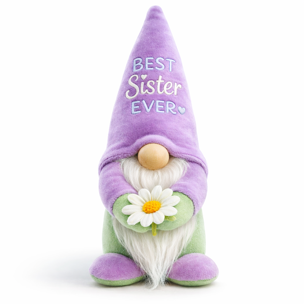 Best Sister Ever Gonk Decoration | Handmade Sister Gift | Lilac & Sage Plush Gnome | Forever Gnomes UK