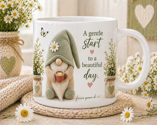 Gentle Start Gonk Mug | Ceramic Coffee Mug | Daisy Cottagecore Cup | Inspirational Gift | Cosy Home Decor | Forever Gnomes UK