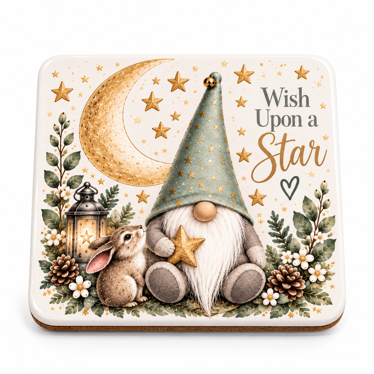 Wish Upon a Star Gnome Ceramic Coaster | 10cm Cork Backed Coaster | Exclusive Forever Gnomes UK Design | Gnome Gift
