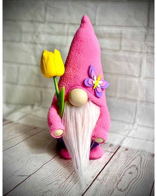 Handmade Soft Fleece Nordic Gnome with Tulip, Swedish Tomte, Gonk