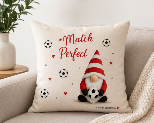 Match Perfect Gonk Cushion | Football Gift Cushion | Linen Cushion with Inner | 40x40cm | Handmade by Forever Gnomes UK