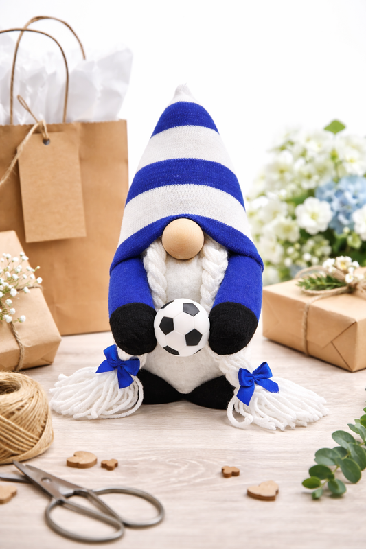 Handmade Dark Blue and White Football Gonk, With Platts, Nordic Gnome, Swedish Tomte