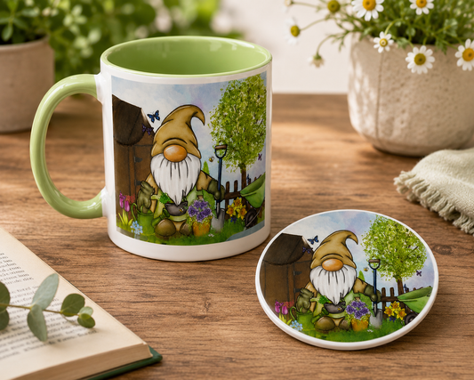 Gardening Gonk Mug & Coaster Gift Set | Garden Lover Gift | Ceramic Mug Set | Gardening Mug | Designed by Forever Gnomes UK