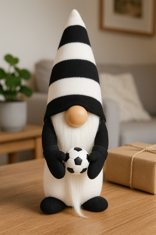 Handmade Black and White Football Gonk, Nordic Gnome, Swedish Tomte