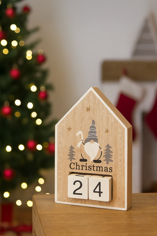 Wooden Gonk Christmas Countdown Block, 15x11.5cm